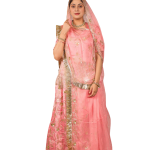 Peach Bamber Satin Aari Sequins Work Poshak Set (Unstitched) | Pure Georgette Odhna | Jaipurio Ethnic Wear